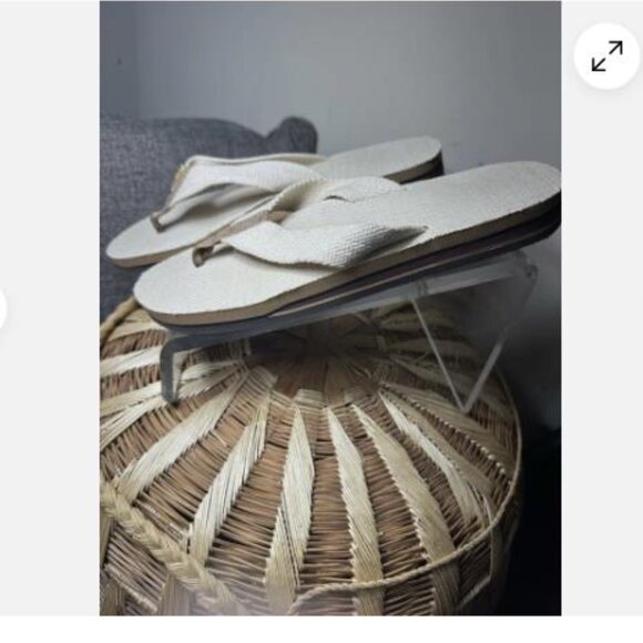 Rainbow Sandals Womens Sz 10 Flip Flop Thong Flats Comfort Beige Fabric Slip On - Picture 3 of 9